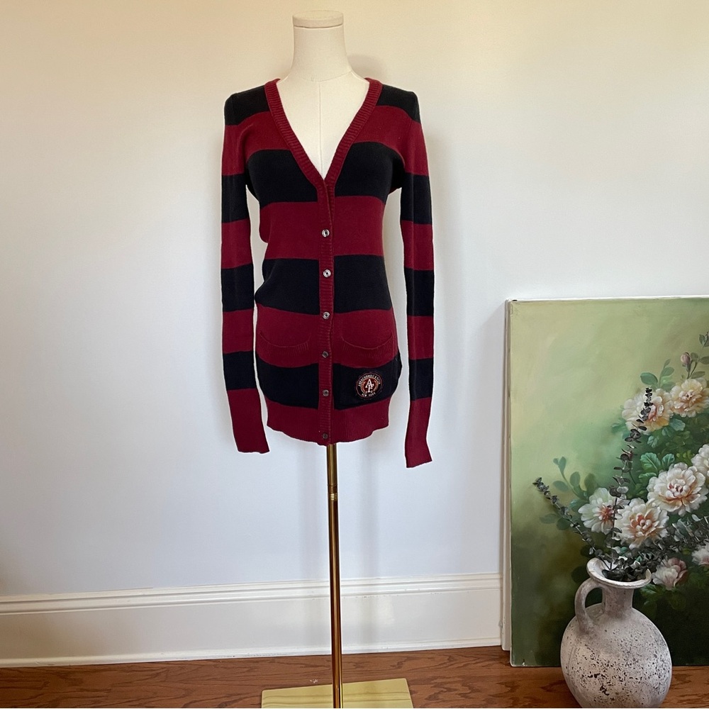 Abercrombie Fitch‎ Y2K Fitted Cardigan Womens M Academia Preppy Logo Collegiate
